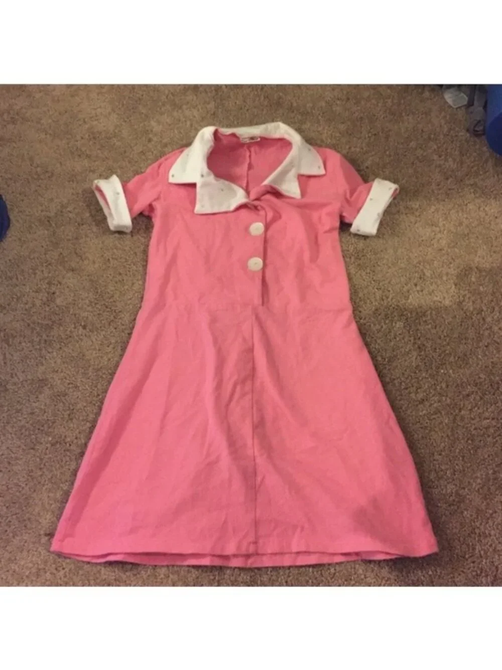 pink cotton dress w/ white trim